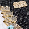 Classy Black Embroidery Work Tussar Silk Saree With Brood Blouse Piece