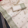 Mesmeric Off White Embroidery Work Tussar Silk Saree With Moiety Blouse Piece