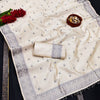 Demanding Off White Embroidery Work Tussar Silk Saree With Rhapsody Blouse Piece
