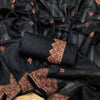 Elegant Black Embroidery Work Tussar Silk Saree With Gorgeous Blouse Piece