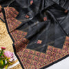 Elegant Black Embroidery Work Tussar Silk Saree With Gorgeous Blouse Piece