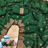 Adorable Dark Green Embroidery Work Tussar Silk Saree With Glittering Blouse Piece