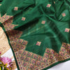 Adorable Dark Green Embroidery Work Tussar Silk Saree With Glittering Blouse Piece