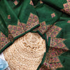 Adorable Dark Green Embroidery Work Tussar Silk Saree With Glittering Blouse Piece