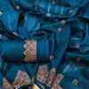 Luminous Teal Blue Embroidery Work Tussar Silk Saree With Stunner Blouse Piece