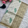 Innovative Off White Embroidery Work Tussar Silk Saree With Amazing Blouse Piece