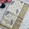Whimsical Off White Embroidery Work Tussar Silk Saree With Blissful Blouse Piece