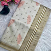 Murmurous Off White Embroidery Work Tussar Silk Saree With Enthralling Blouse Piece