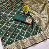Winsome Dark Green Soft Banarasi Silk Saree With Twirling Blouse Piece