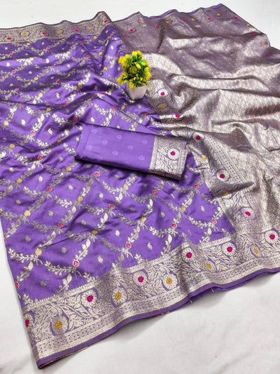 Sumptuous Lavender Soft Banarasi Silk Saree With Glowing Blouse Piece