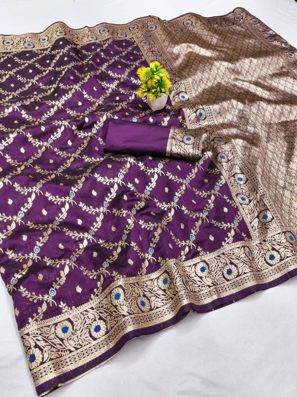 Posh Purple Soft Banarasi Silk Saree With Demesne Blouse Piece