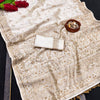 Ethnic Off White Embroidery Work Tussar Silk Saree With Pleasant Blouse Piece