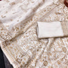Ethnic Off White Embroidery Work Tussar Silk Saree With Pleasant Blouse Piece