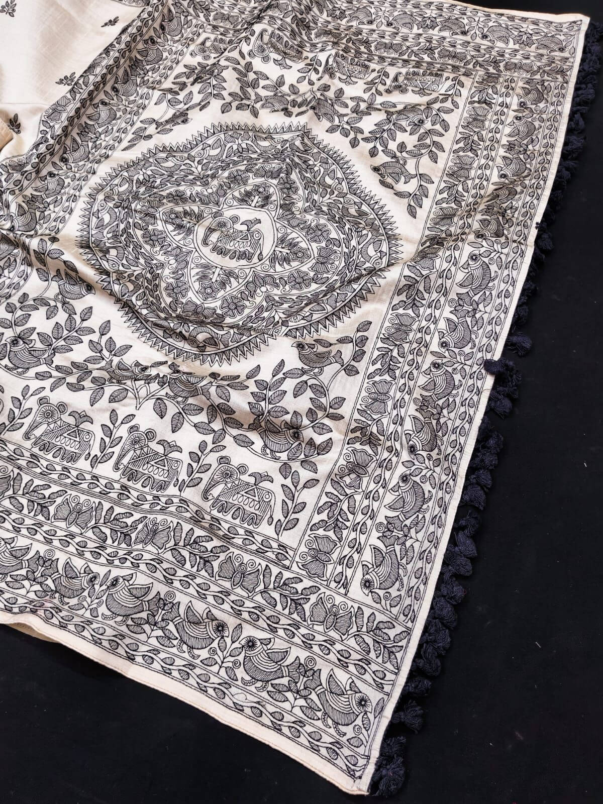 Jazzy Off White Embroidery Work Tussar Silk Saree With Sempiternal Blouse Piece