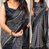 Cynosure Black Digital Printed Dola Silk Saree With Ebullience Blouse Piece