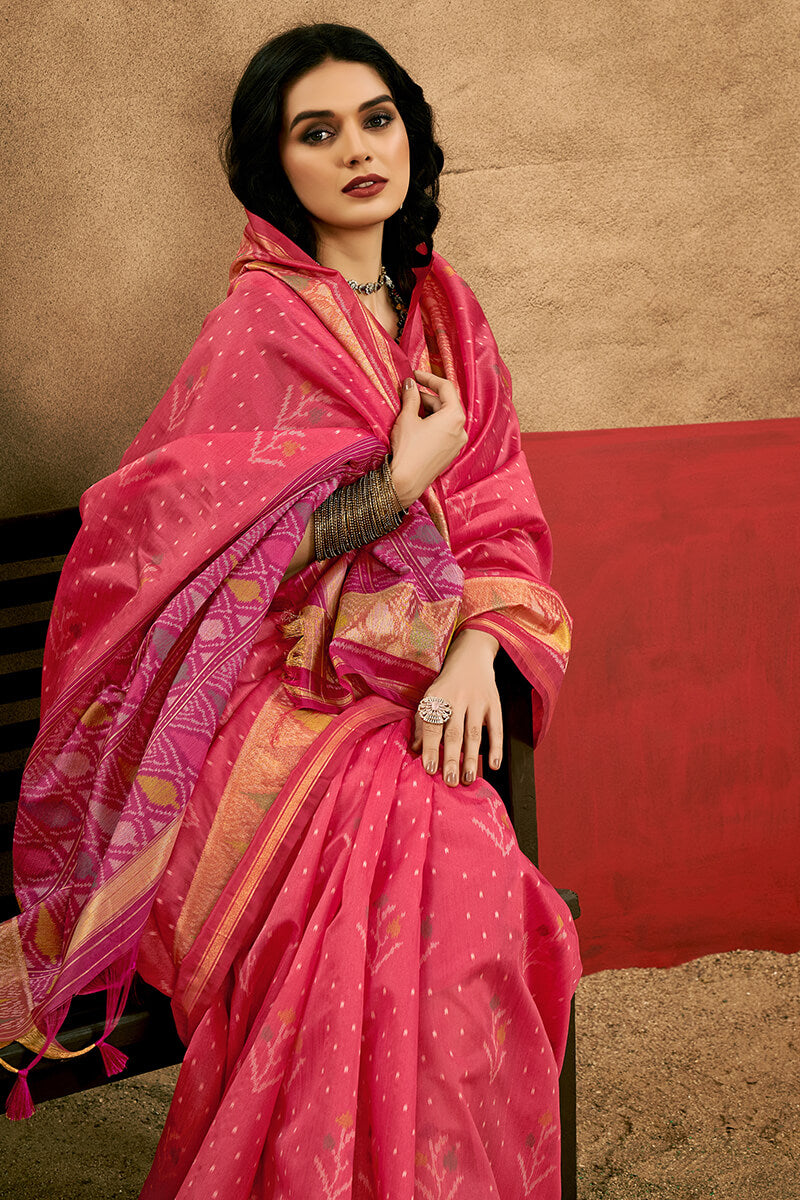 Ideal Dark Pink Soft Banarasi Silk Saree With Impressive Blouse Piece