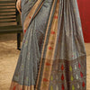Flameboyant Grey Soft Banarasi Silk Saree With Diaphanous Blouse Piece