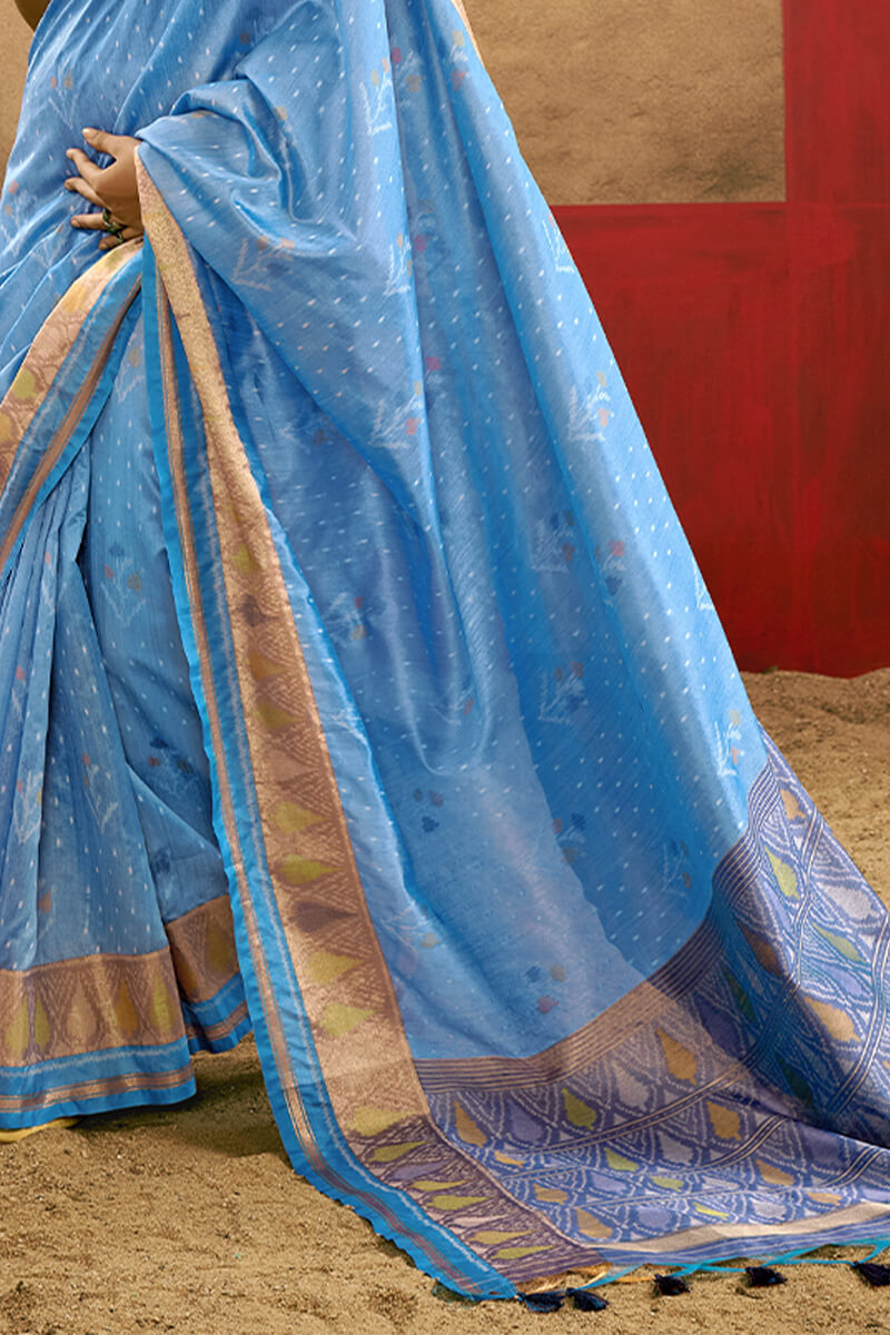Pleasurable Firozi Soft Banarasi Silk Saree With Dazzling Blouse Piece