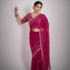Designer Organza Saree with Heavy Zari Embroidery & Contrast Blouse Options