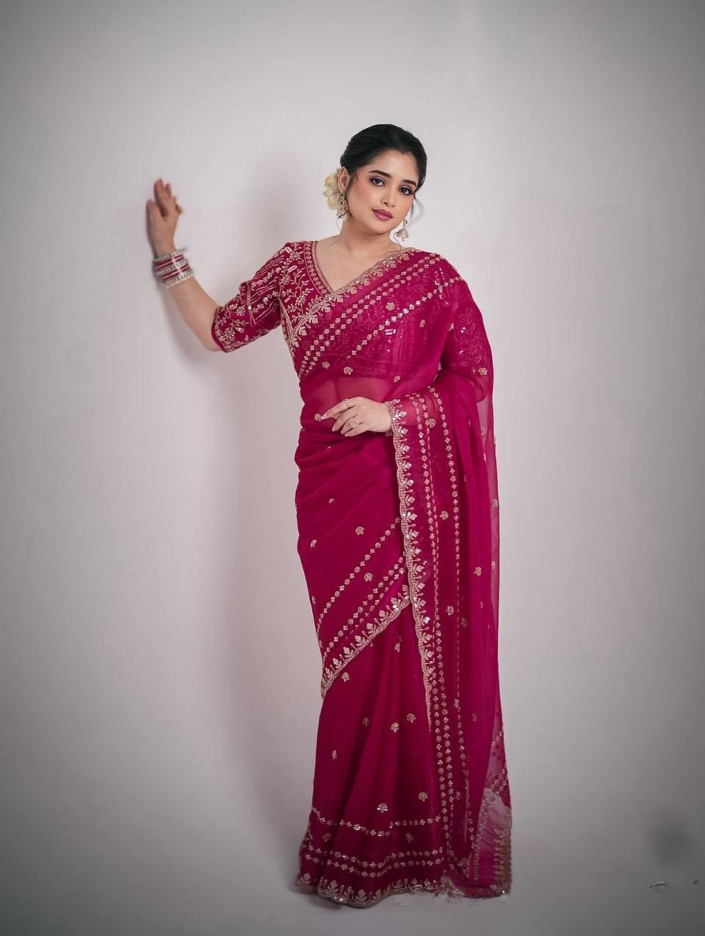 Designer Organza Saree with Heavy Zari Embroidery & Contrast Blouse Options