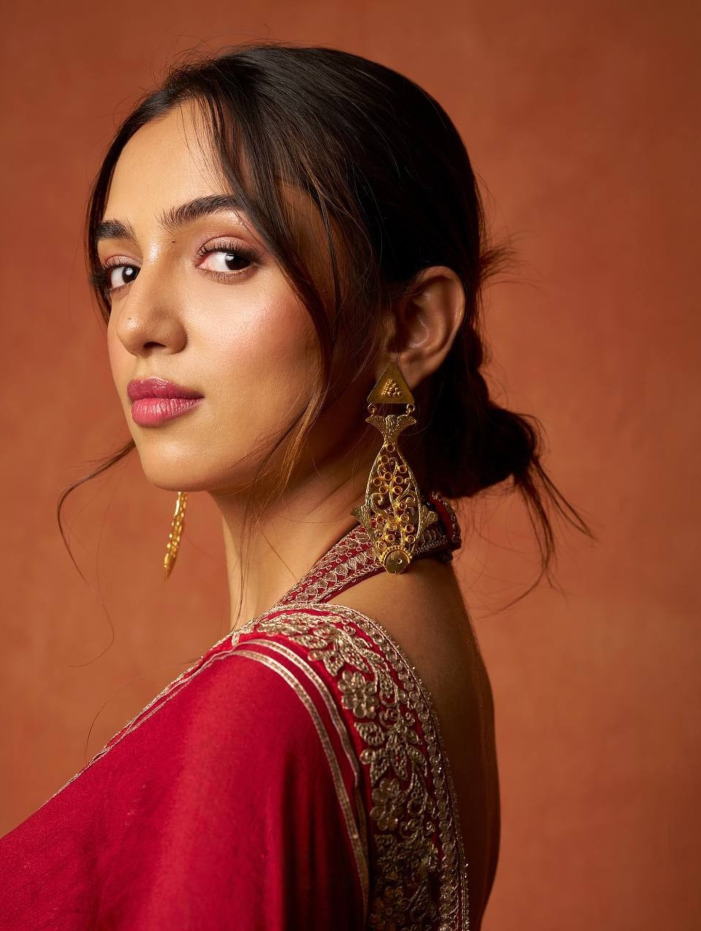 Elegant Red Silk Saree with Heavy Floral Embroidered Border & Designer Blouse