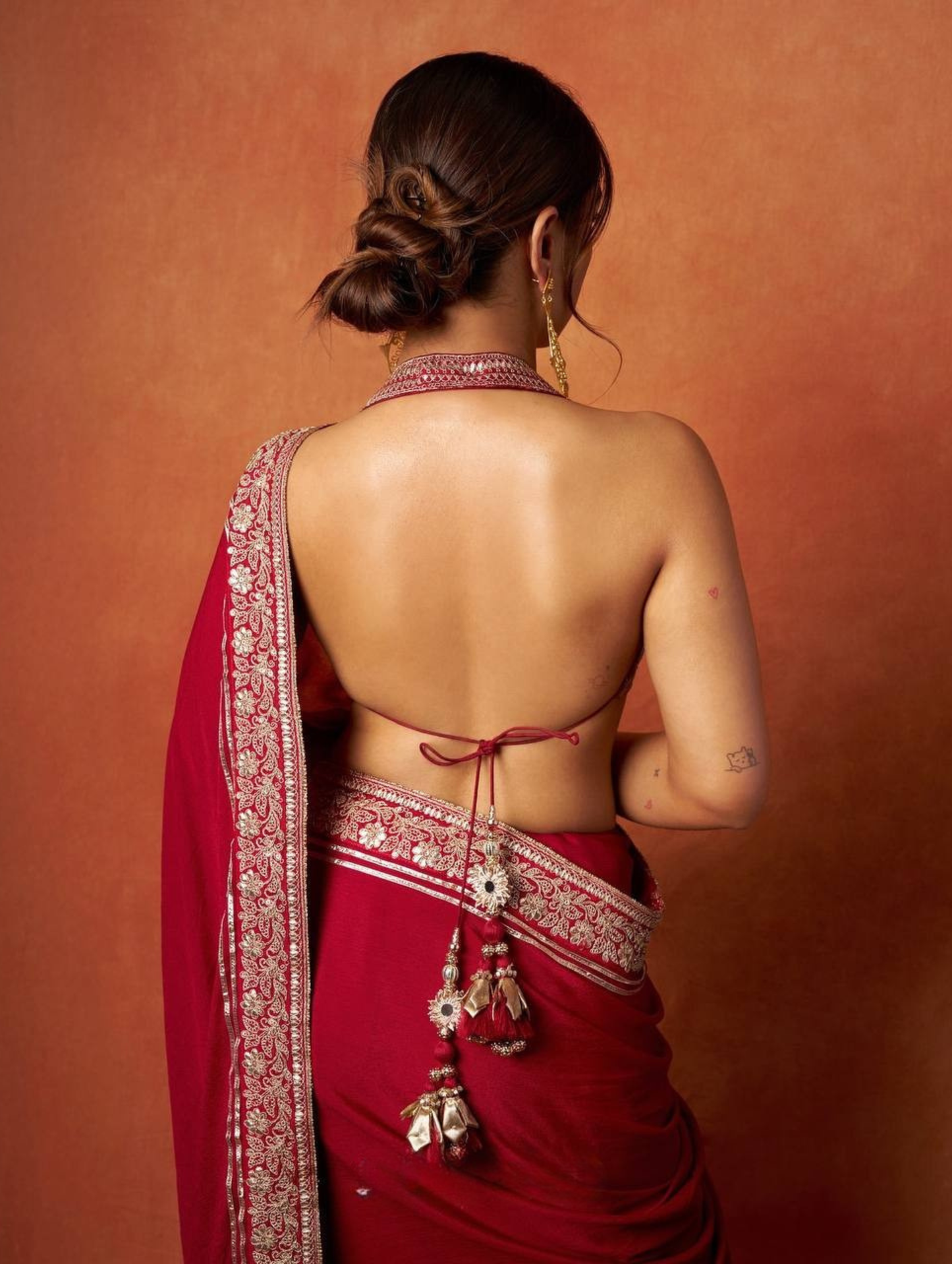 Elegant Red Silk Saree with Heavy Floral Embroidered Border & Designer Blouse