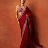 Elegant Red Silk Saree with Heavy Floral Embroidered Border & Designer Blouse