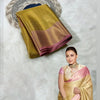Bollywood Style Golden Soft Tissue Silk Saree With Artistic Blouse Piece