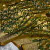 Mustard Green Banarasi Brocade Silk Saree with Rich Golden & Teal Zari Weaving