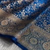 Royal Blue Banarasi Brocade Silk Saree with All-Over Golden Zari Floral Weaving