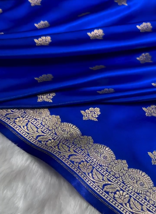 Royal Blue Silk Saree with Elegant Golden Zari Butti Work