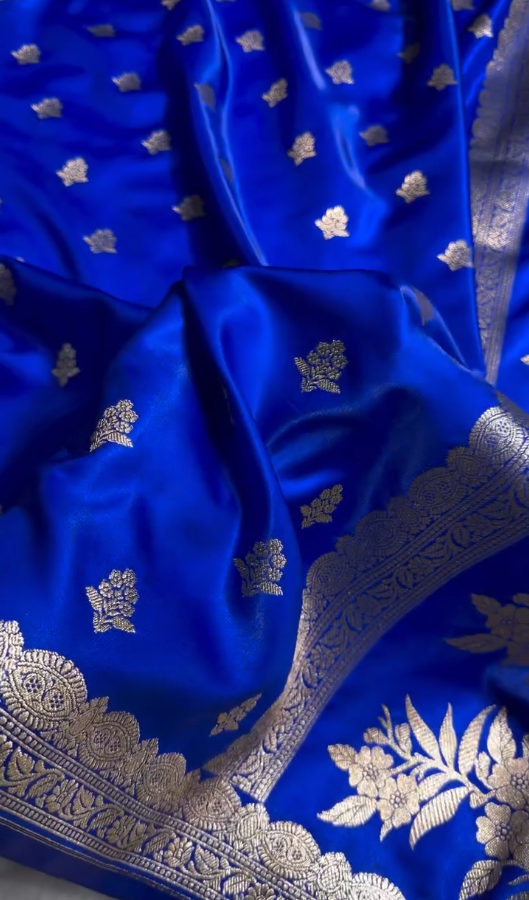 Royal Blue Silk Saree with Elegant Golden Zari Butti Work