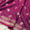 Wine Purple Banarasi Silk Saree with Gold Zari Floral Buti Motifs & Classic Woven Border