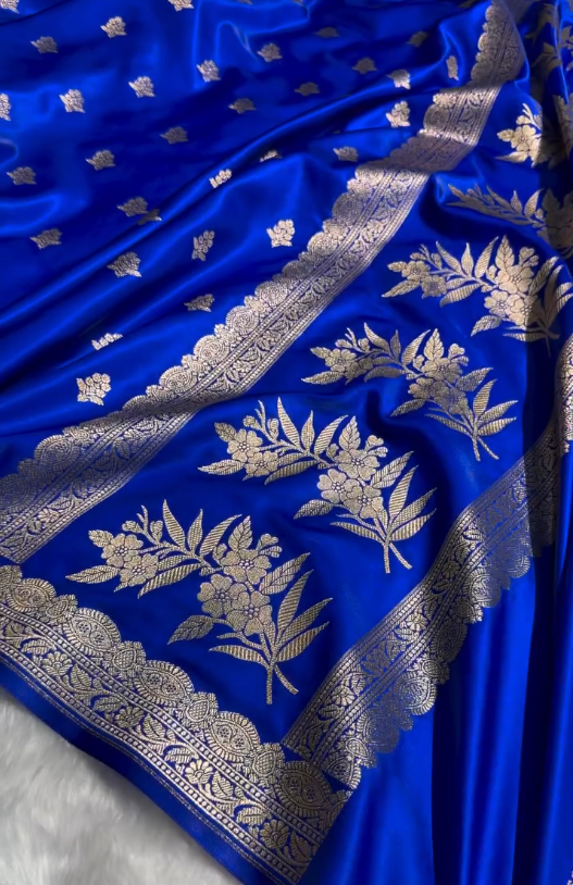 Royal Blue Silk Saree with Elegant Golden Zari Butti Work