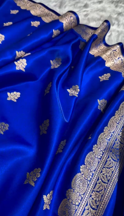 Royal Blue Silk Saree with Elegant Golden Zari Butti Work
