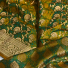 Mustard Green Banarasi Brocade Silk Saree with Rich Golden & Teal Zari Weaving