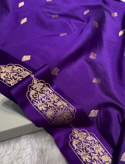 Regal Royal Purple Banarasi Silk Saree with Gold Zari Floral Buti & Ornate Pallu Design