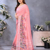 Peach Blossom Linen Cotton Saree with Delicate Floral Garden Border