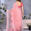 Peach Blossom Linen Cotton Saree with Delicate Floral Garden Border