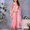 Peach Blossom Linen Cotton Saree with Delicate Floral Garden Border
