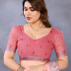 Peach Blossom Linen Cotton Saree with Delicate Floral Garden Border