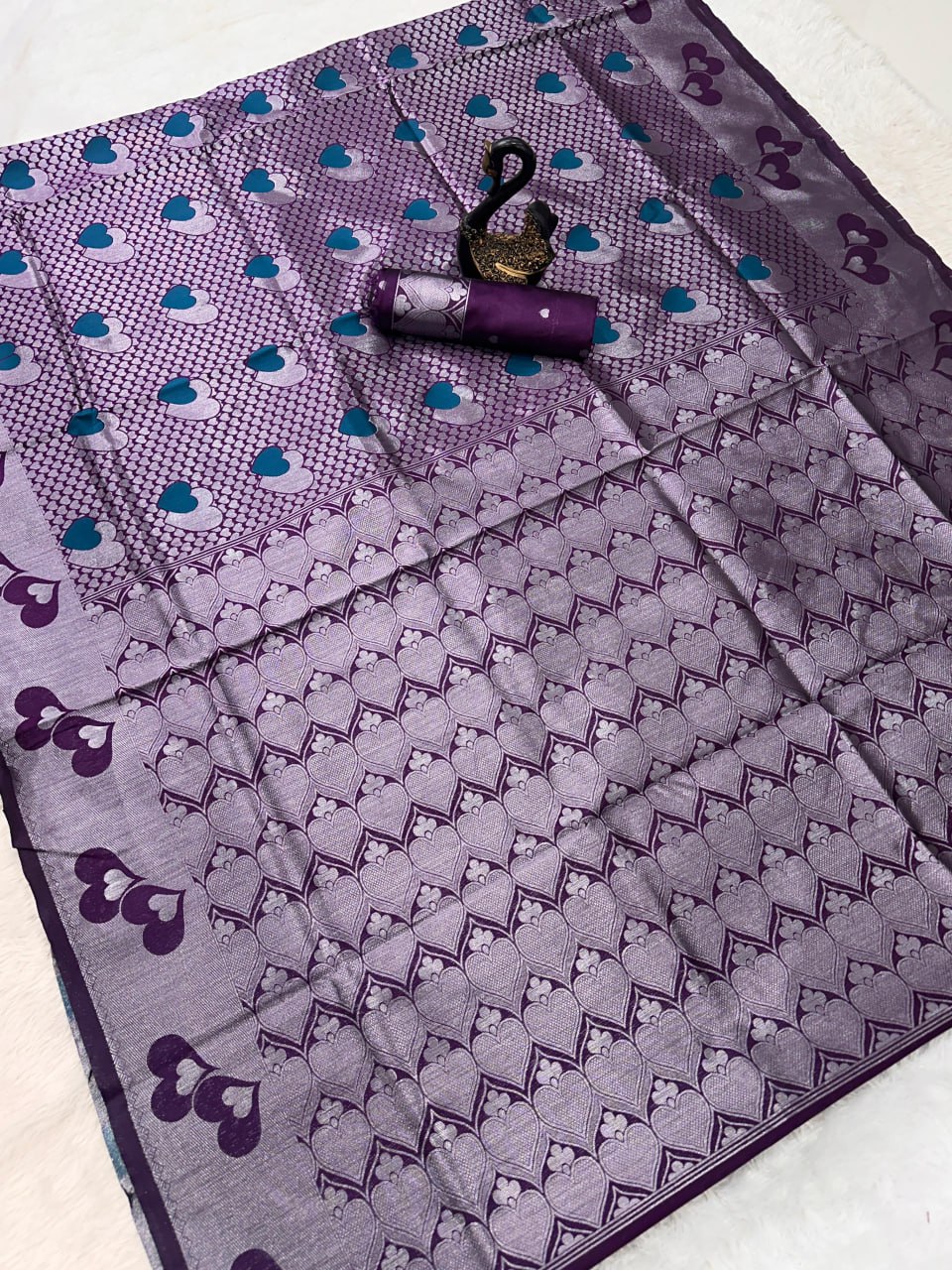 Purple Banarasi Silk Saree with Heart Motif Weaving