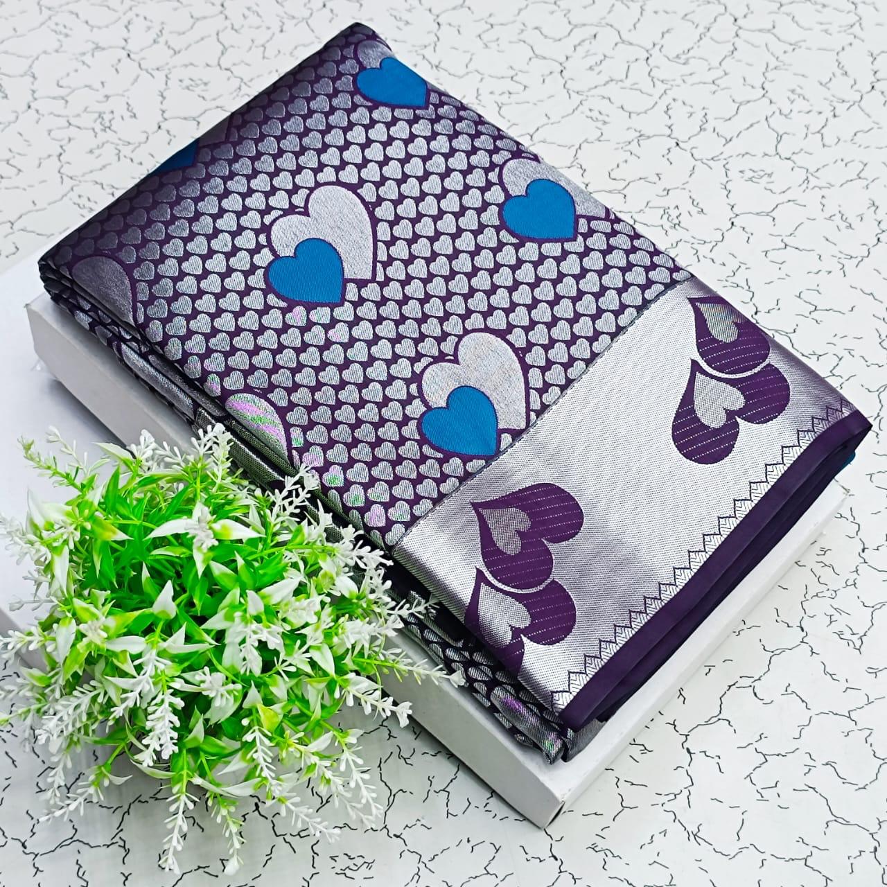Purple Banarasi Silk Saree with Heart Motif Weaving