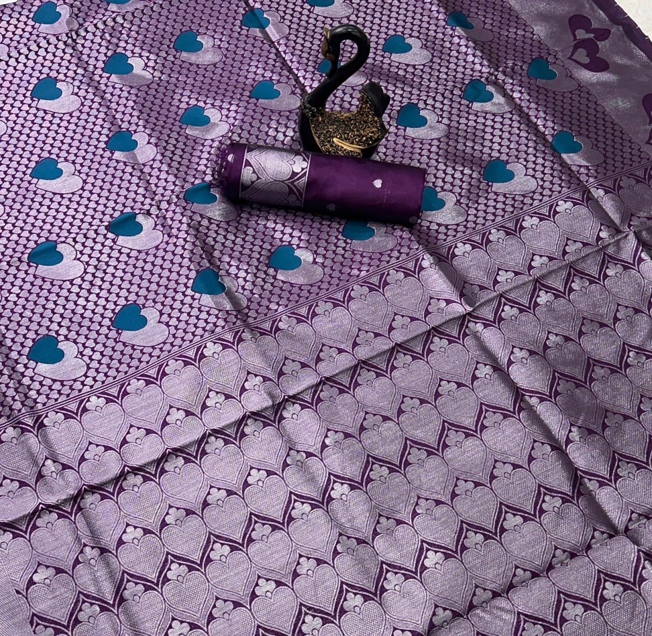 Purple Banarasi Silk Saree with Heart Motif Weaving