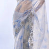 Powder Blue Floral Printed Saree with Embroidered Cutwork Border & Matching Blouse