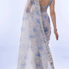 Powder Blue Floral Printed Saree with Embroidered Cutwork Border & Matching Blouse