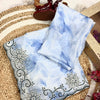 Powder Blue Floral Printed Saree with Embroidered Cutwork Border & Matching Blouse