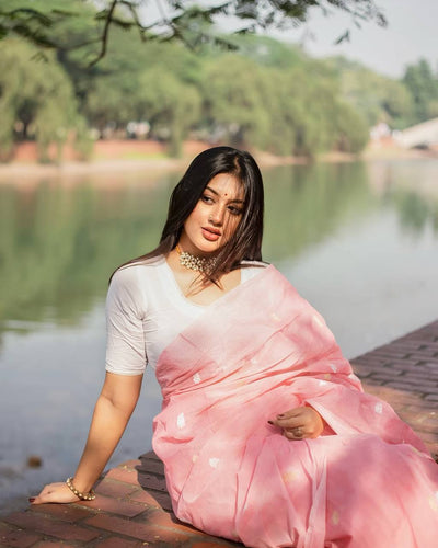 Royal Rani Pink Banarasi Silk Saree with Contrast Purple & Gold Zari Border