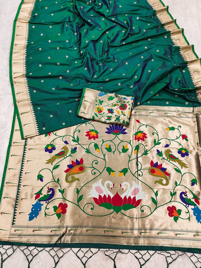Green Paithani Silk Saree with Rich Meenakari Pallu & Blouse Piece
