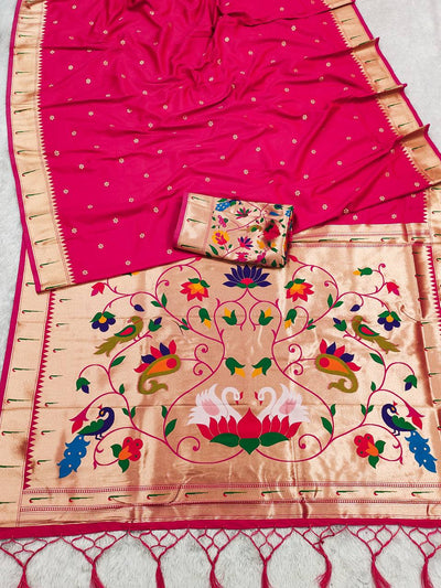 Rani Pink Paithani Silk Saree with Rich Meenakari Pallu and Peacock Motifs